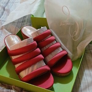 Sam Edelman Red and White Slide Sandals